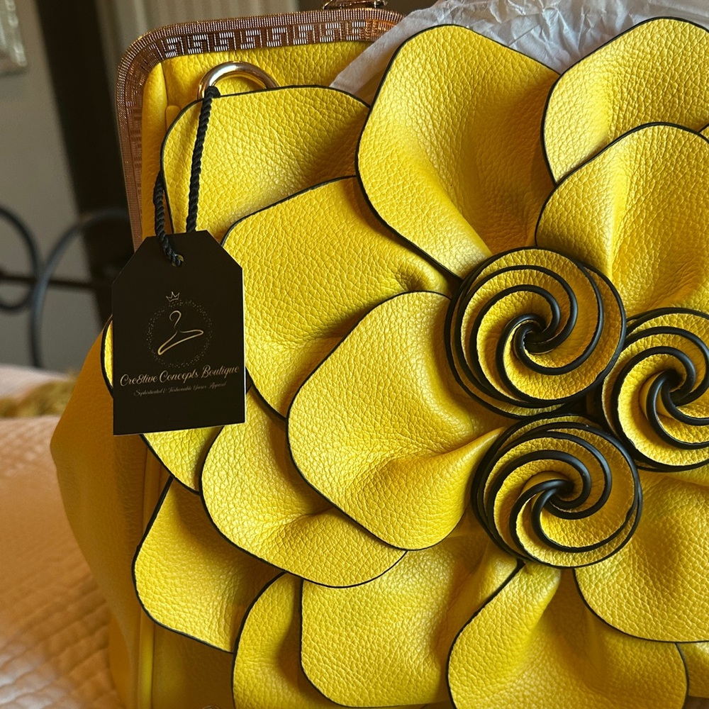 Yellow Floral leather two way Handbag - New - Picture 2 of 12